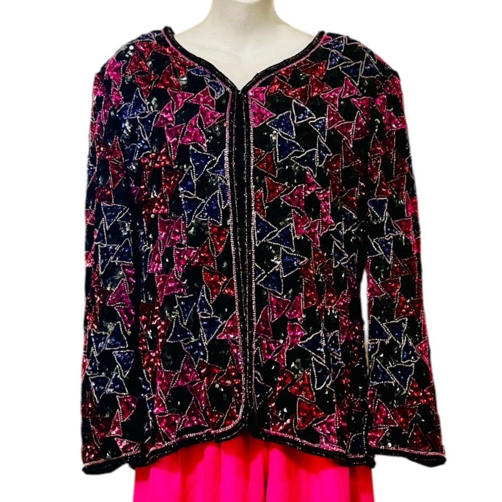 NITELINE by Della Roufogali Vintage Multicolor Silk Sequins Beaded Formal Jacket